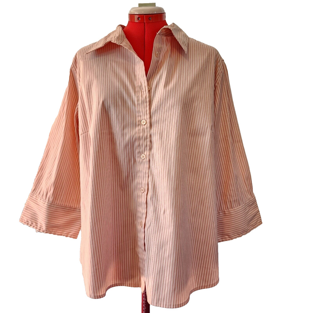 DCC Woman Stretch Red Pink White Striped Button Up Blouse Size 18/20